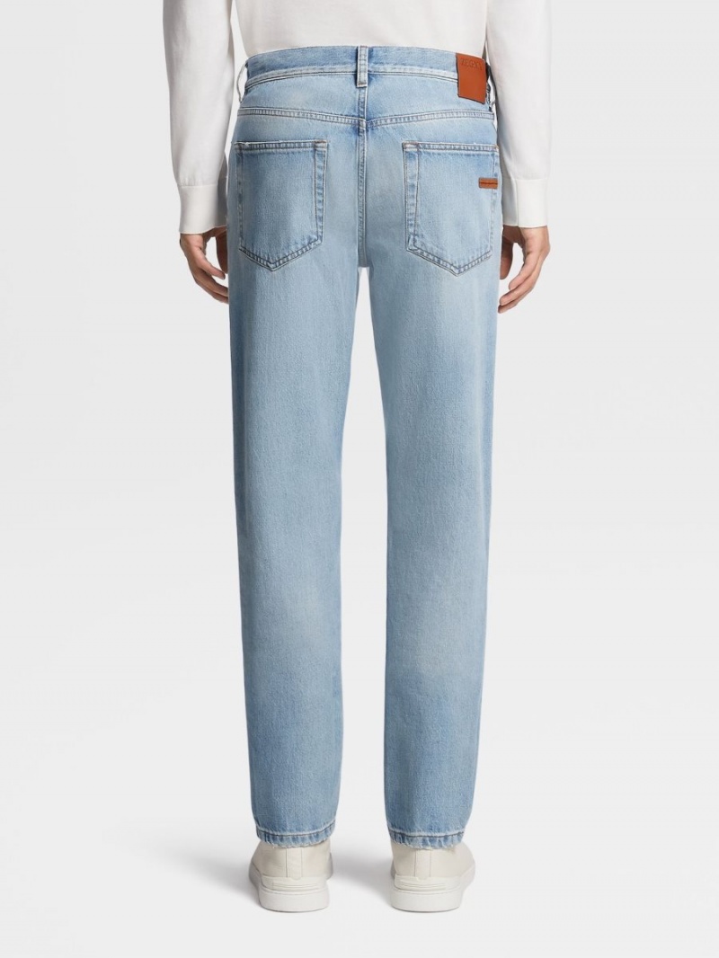 Light Blue Zegna Bleached Cotton Jeans | NQRYCEV-98