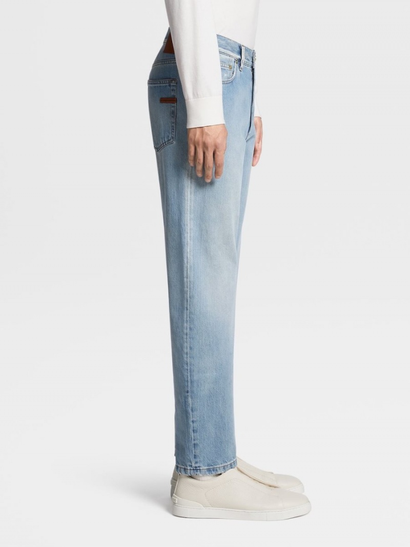 Light Blue Zegna Bleached Cotton Jeans | NQRYCEV-98