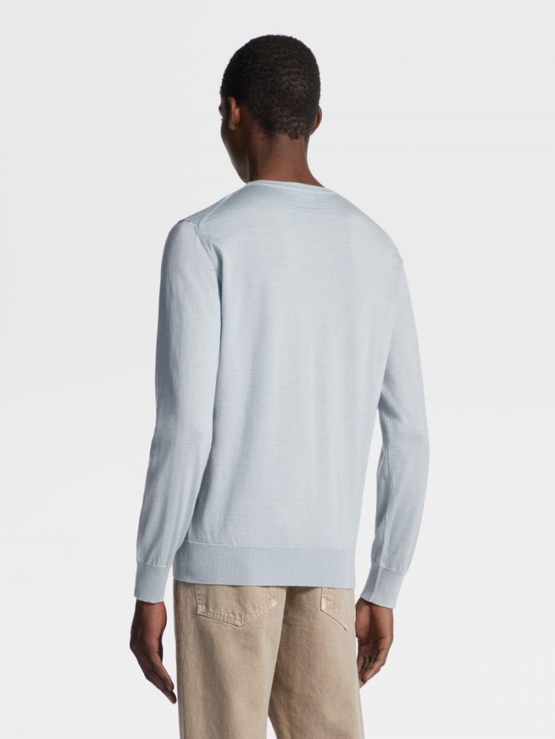 Light Blue Zegna Cashseta Crewneck | TCGKMNL-42