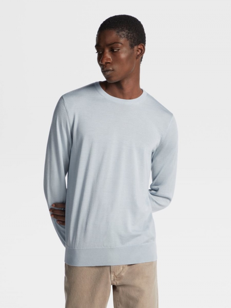 Light Blue Zegna Cashseta Crewneck | TCGKMNL-42