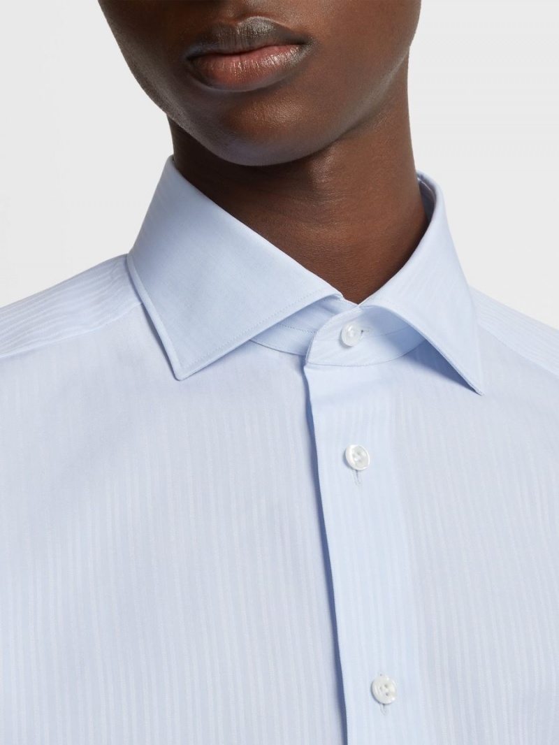 Light Blue Zegna Centoventimila Cotton Striped Shirt | EXSNKPV-92