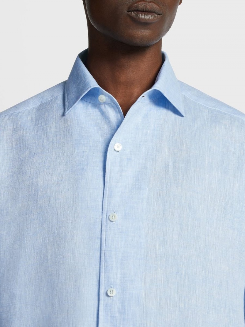 Light Blue Zegna Linen Shirt | TFWKGAP-27