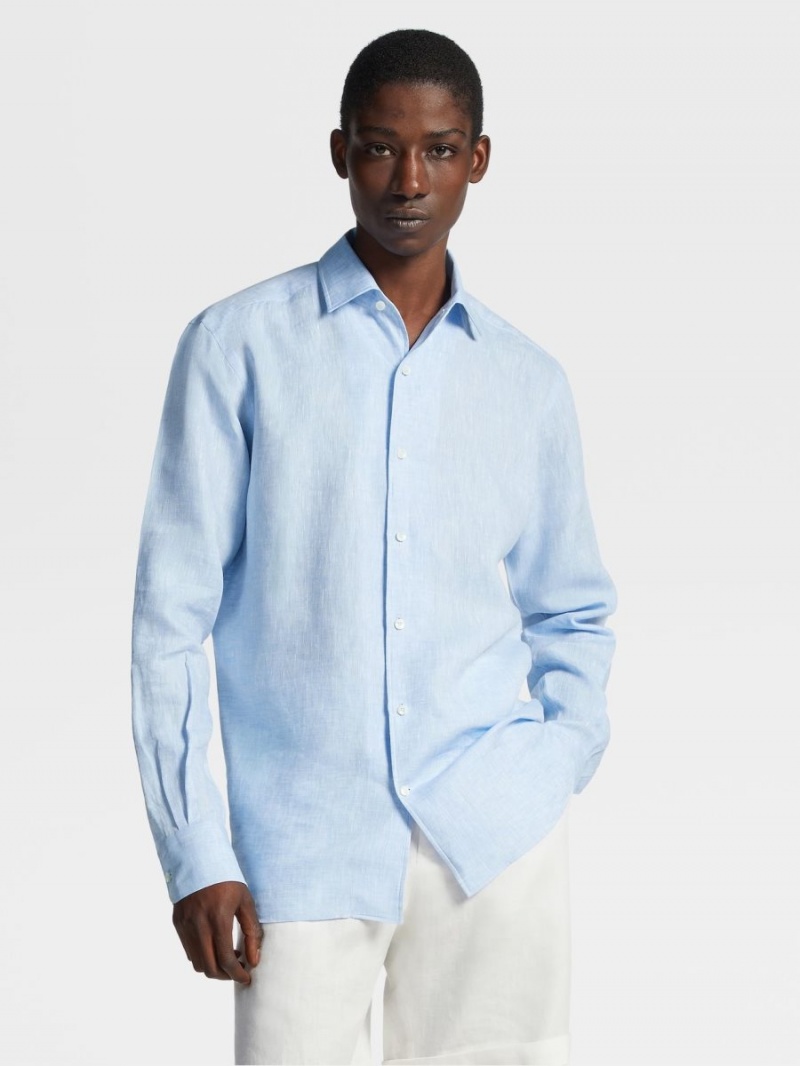 Light Blue Zegna Linen Shirt | TFWKGAP-27