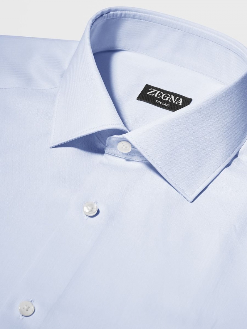 Light Blue Zegna Micro-striped Trecapi Cotton Shirt | OEQHFGC-83