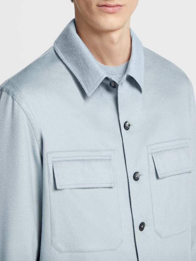 Light Blue Zegna Oasi Cashmere Alba Overshirt | ZOJUMYK-82