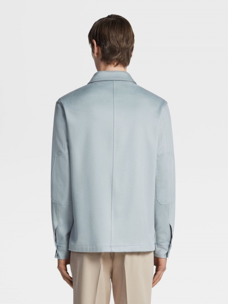 Light Blue Zegna Oasi Cashmere Alba Overshirt | ZOJUMYK-82