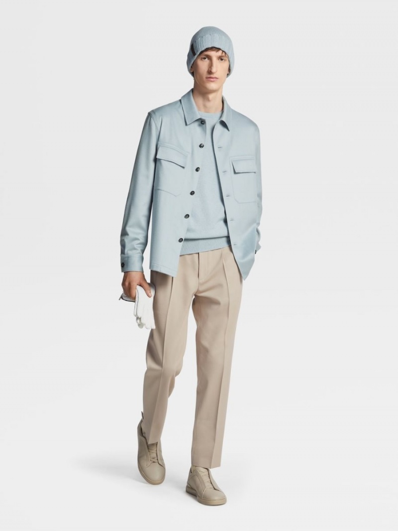 Light Blue Zegna Oasi Cashmere Alba Overshirt | ZOJUMYK-82