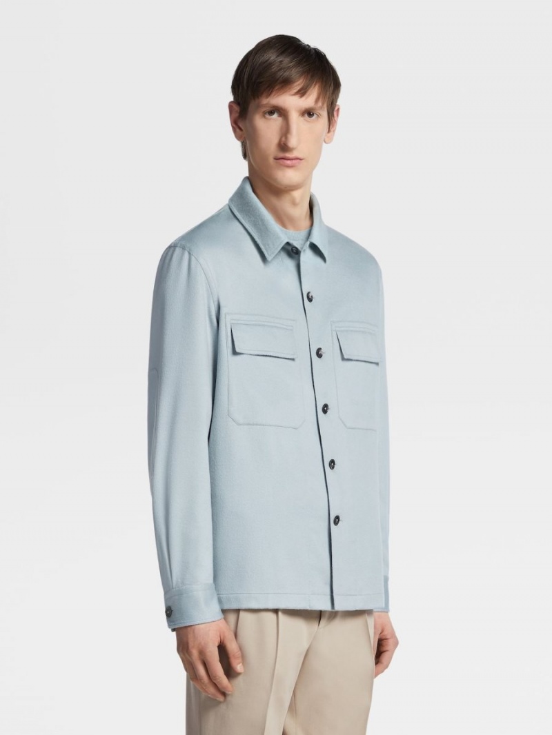 Light Blue Zegna Oasi Cashmere Alba Overshirt | ZOJUMYK-82