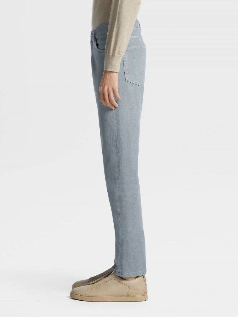 Light Blue Zegna Stretch Cotton Roccia Pants | GFCEWYP-02