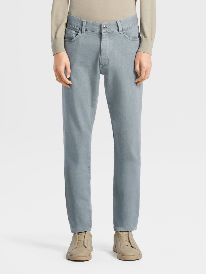 Light Blue Zegna Stretch Cotton Roccia Pants | GFCEWYP-02