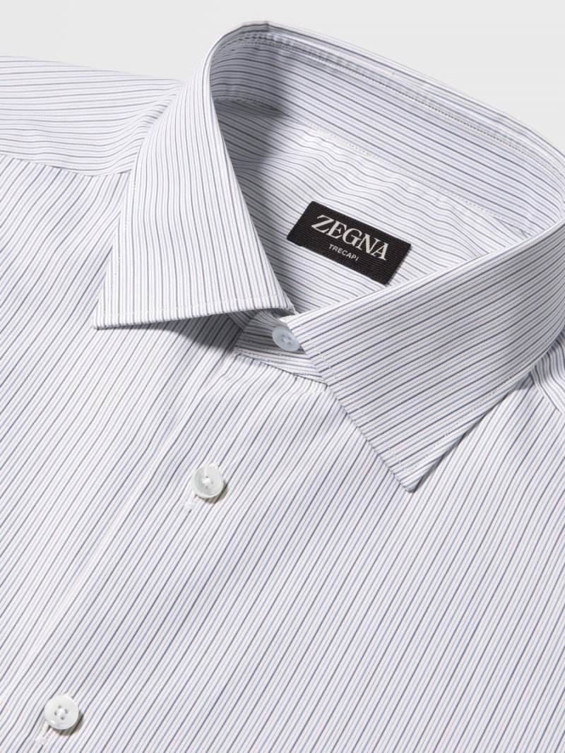 Light Blue / Blue / White Zegna Striped Trecapi Cotton Shirt | CLIPRHM-19