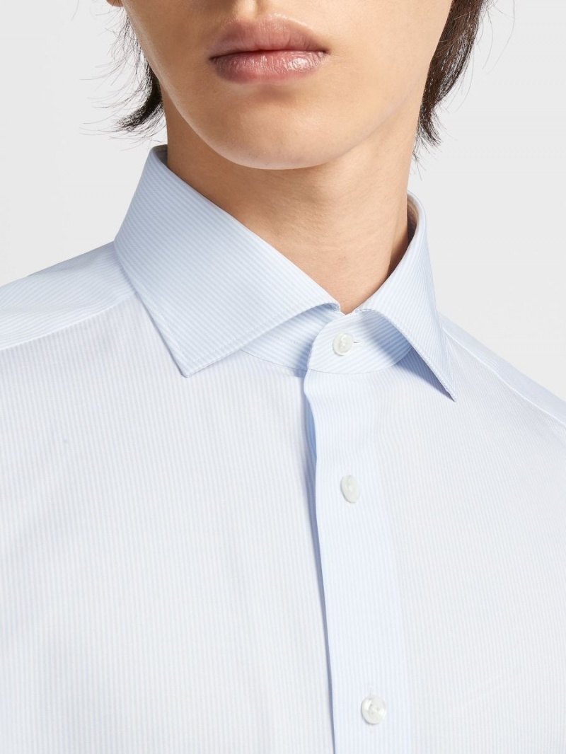 Light Blue / White Zegna 300 Cotton Micro-striped Shirt | BWKLRSX-19