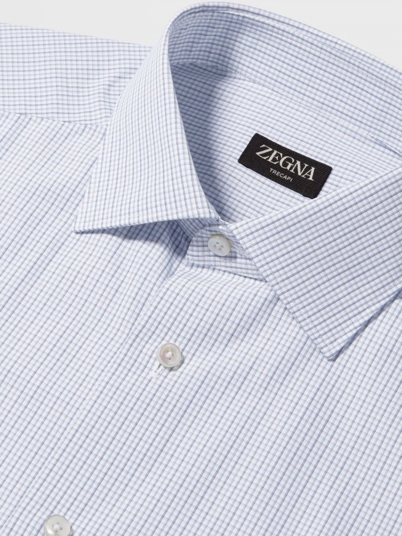 Light Blue / White Zegna Micro-checked Trecapi Cotton Shirt | MWHXCSV-42