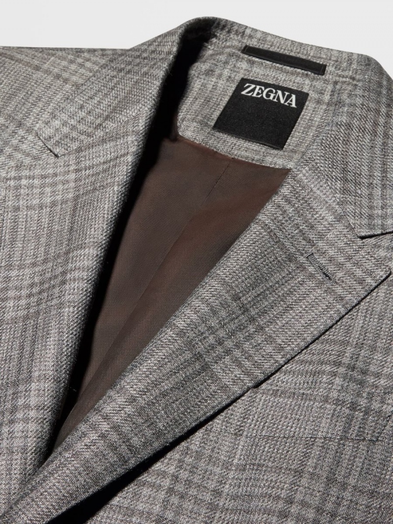 Light Brown / Brown Zegna Prince Of Wales Cashmere Silk And Hemp Jacket | RBKQHEV-64