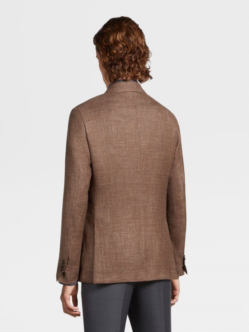 Light Brown / Orange Zegna Microstructure Wool Silk Linen Fairway Jacket | IJZFQAN-36