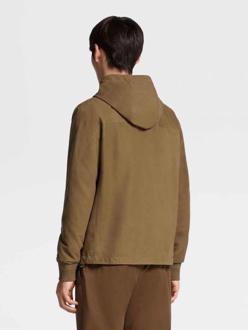 Light Brown / White Zegna Calfskin Nappa And Microfiber Reversible Hooded Blouson | LXAUHCD-81