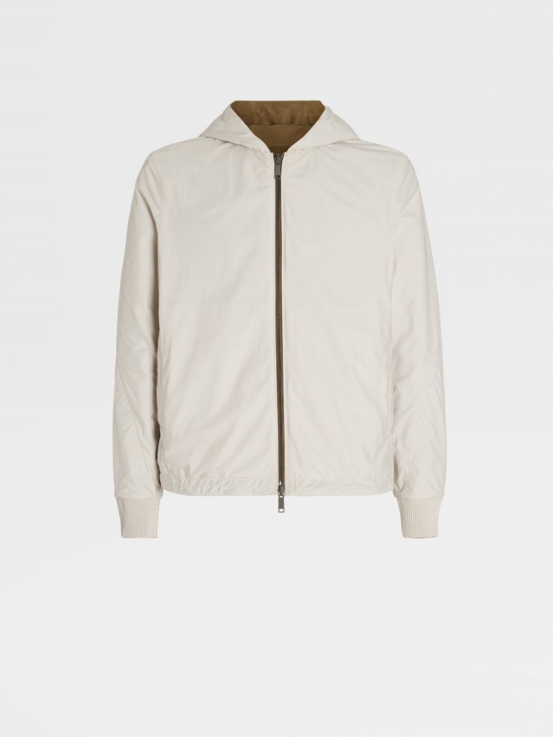 Light Brown / White Zegna Calfskin Nappa And Microfiber Reversible Hooded Blouson | LXAUHCD-81