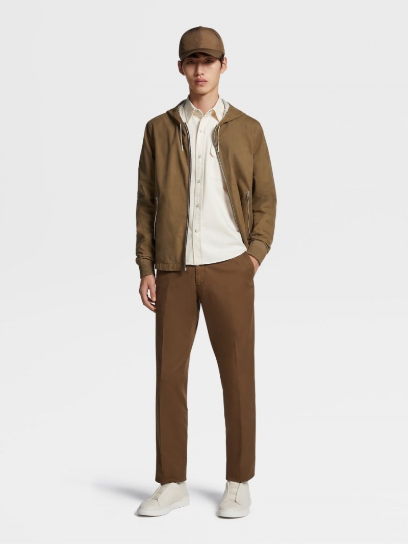 Light Brown / White Zegna Calfskin Nappa And Microfiber Reversible Hooded Blouson | LXAUHCD-81