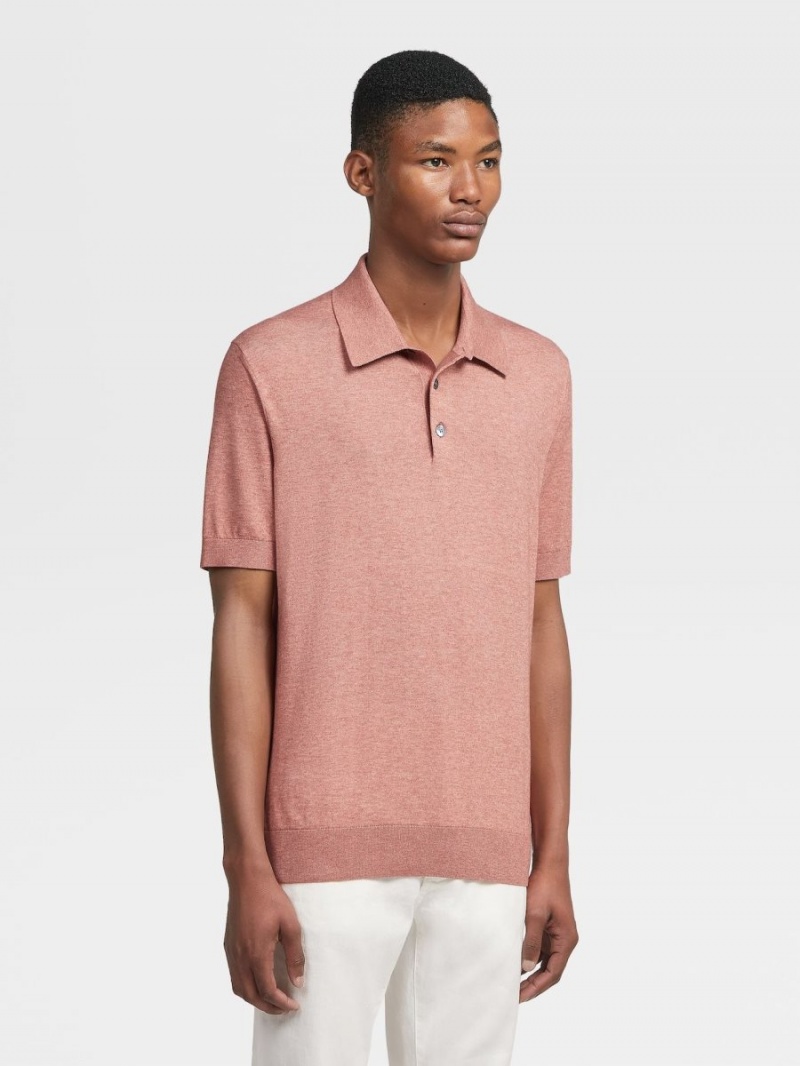 Light Burgundy Zegna Baby Island Cotton And Cashmere Knit Short-sleeve Polo | TFHVJEZ-05