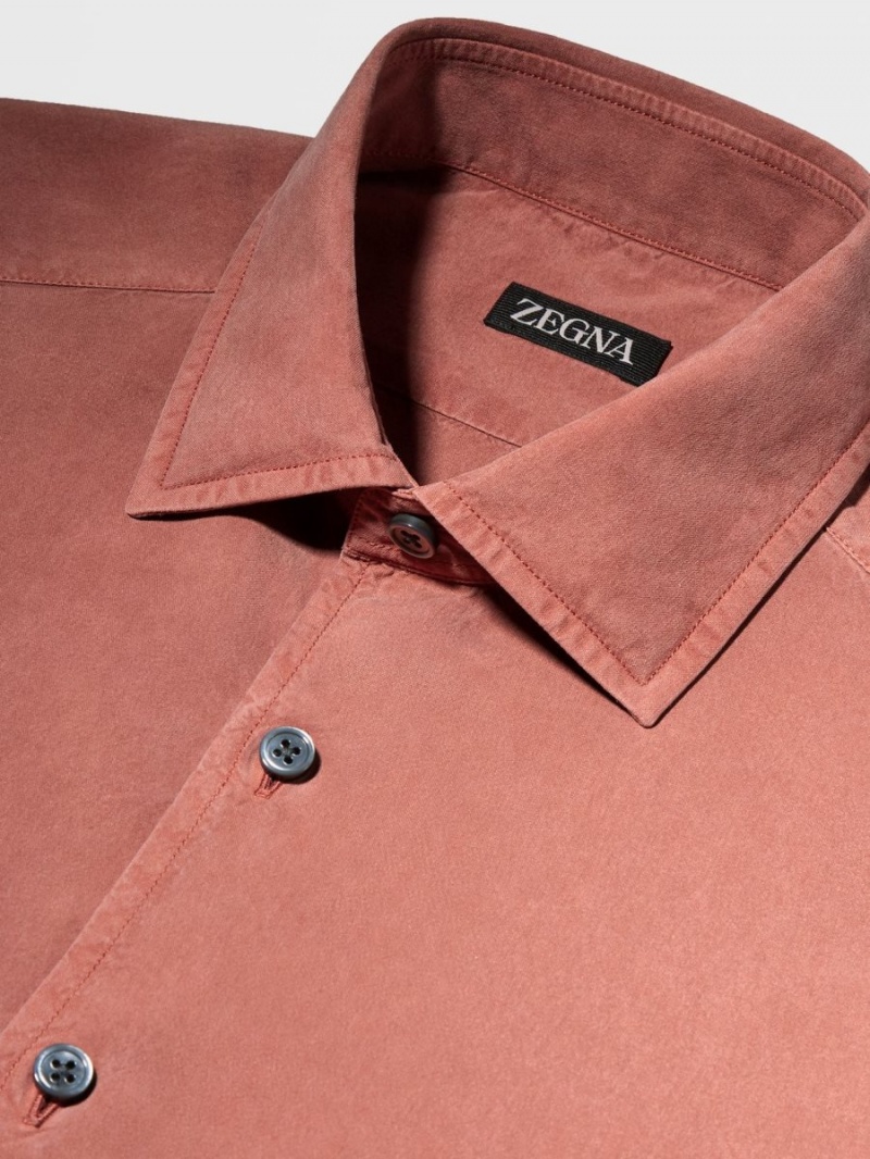 Light Burgundy Zegna Garment Dyed Pure Silk Long-sleeve Shirt | ESNTQZC-71