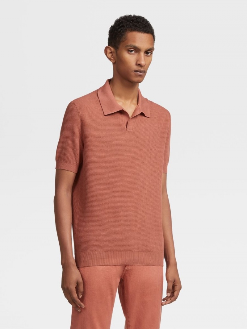 Light Burgundy Zegna Premium Cotton Polo Shirt | OXZISJD-40