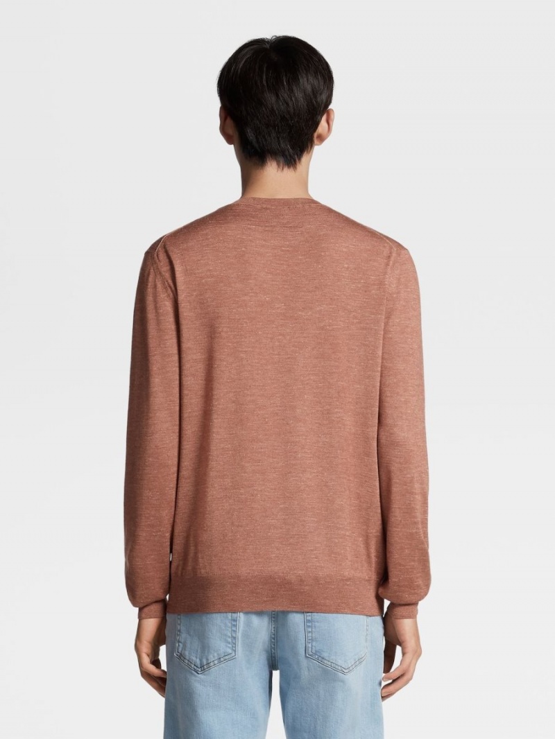 Light Burgundy Zegna Silk Cashmere And Linen Knit Crewneck | FTGMWUV-19