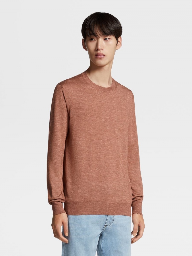 Light Burgundy Zegna Silk Cashmere And Linen Knit Crewneck | FTGMWUV-19