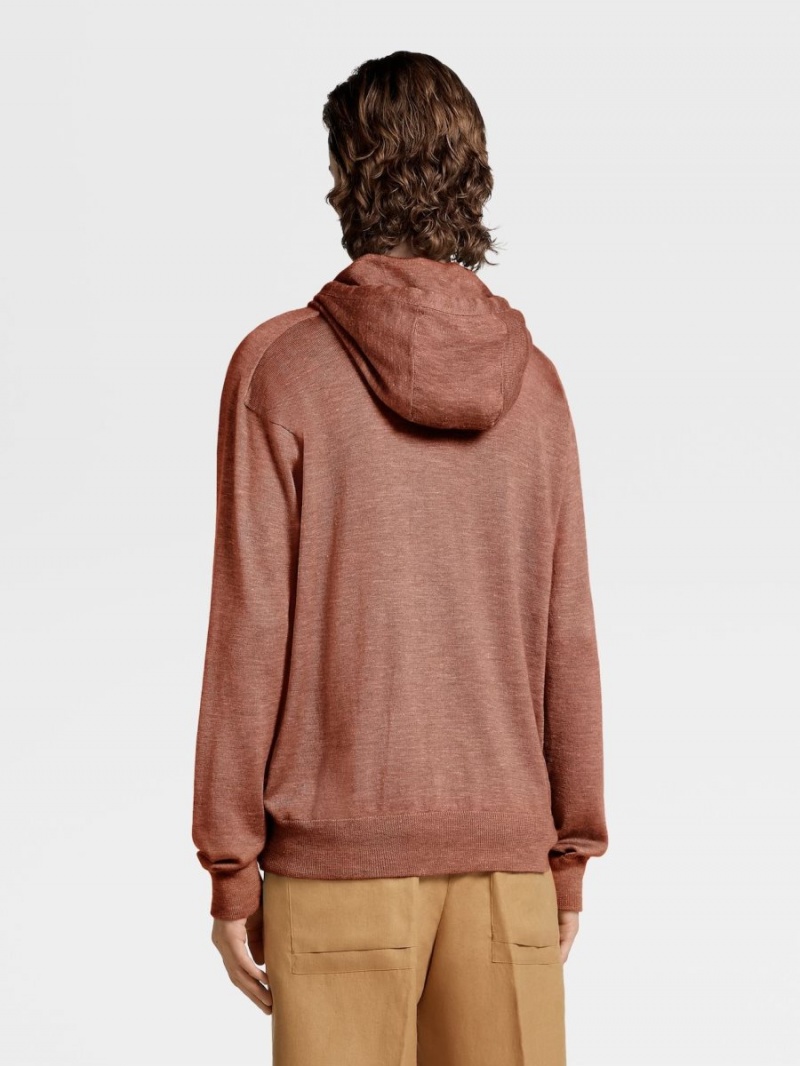 Light Burgundy Zegna Silk Cotton Cashmere And Linen Knit Hoodie | XFCIRUB-23