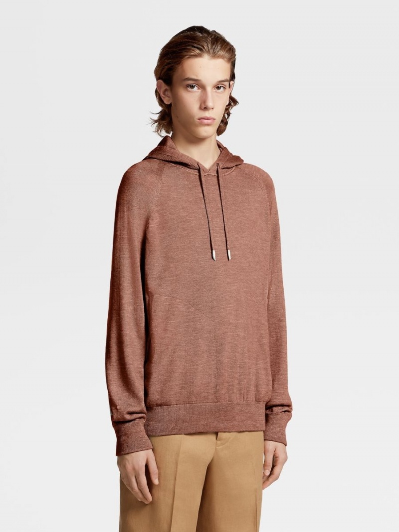 Light Burgundy Zegna Silk Cotton Cashmere And Linen Knit Hoodie | XFCIRUB-23