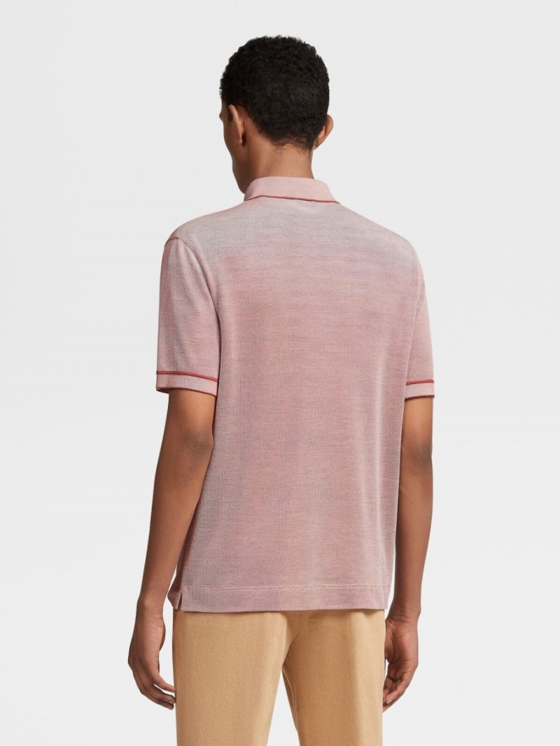 Light Burgundy / White Zegna Silk Short-sleeve Polo | OBHRNZX-23