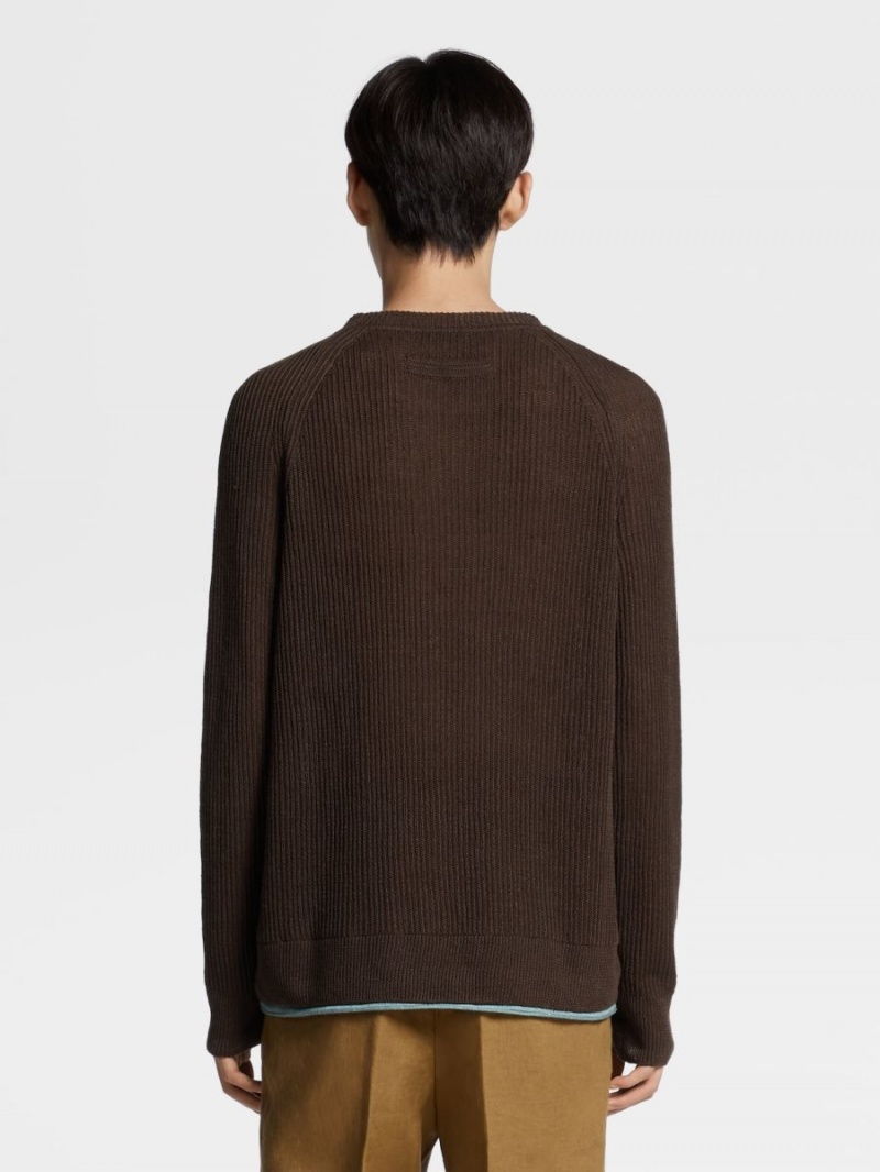 Light Green Zegna Pure Linen Knit Crewneck | VXPKLBQ-56