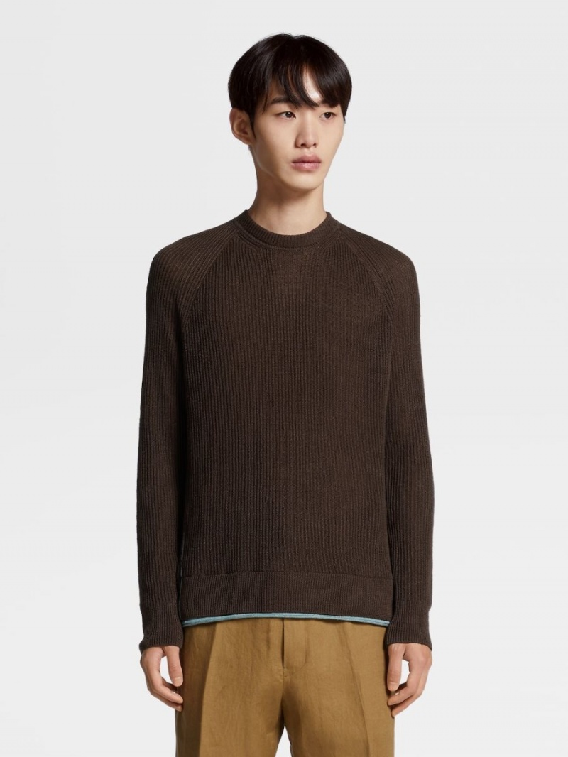 Light Green Zegna Pure Linen Knit Crewneck | VXPKLBQ-56