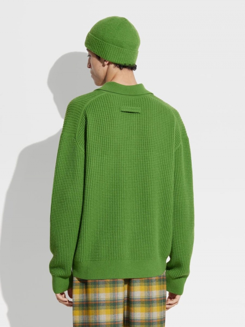 Light Green Zegna The Elder Statesman Oasi Cashmere Polo Shirt | WSJVKUD-02