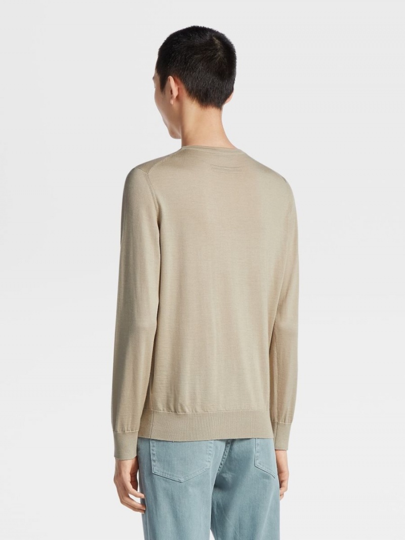 Light Grey Brown Zegna Cashseta Crewneck | OGIUNLM-73