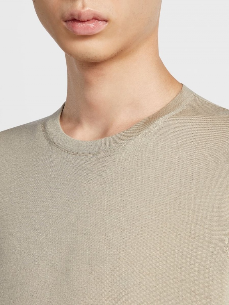 Light Grey Brown Zegna Cashseta Crewneck | OGIUNLM-73