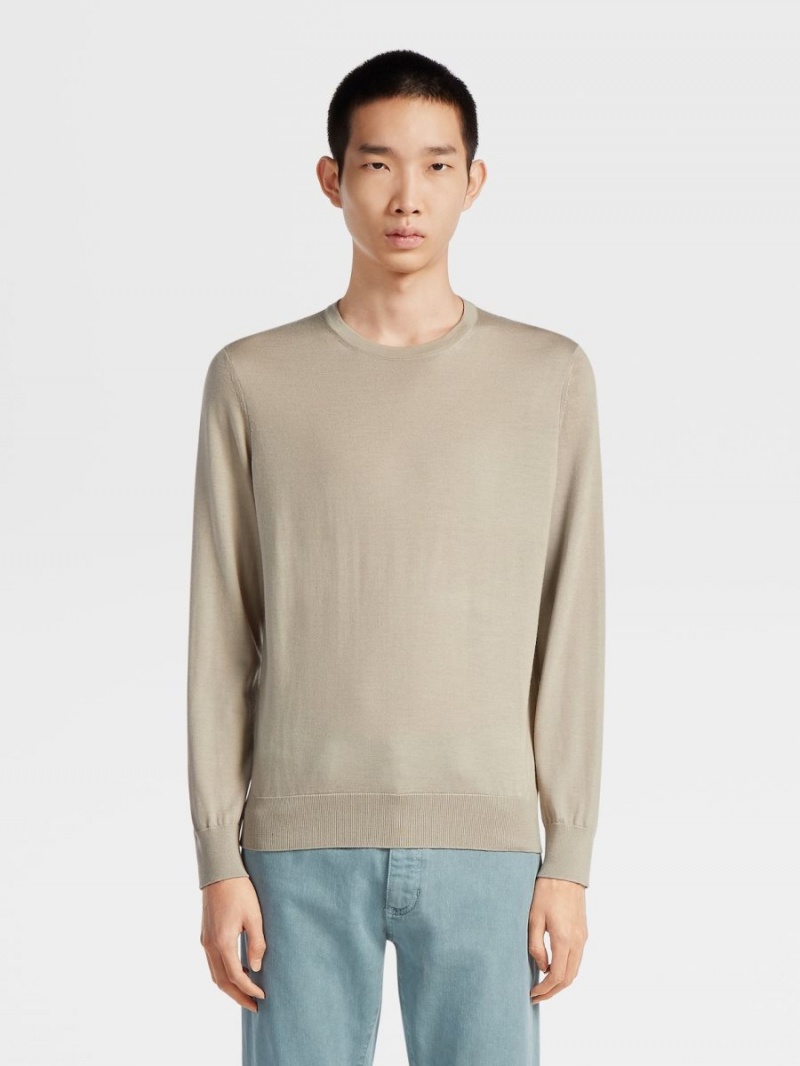 Light Grey Brown Zegna Cashseta Crewneck | OGIUNLM-73