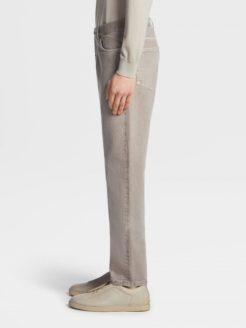 Light Grey Brown Zegna Marbled Cotton Roccia Jeans | QFMPNCA-02