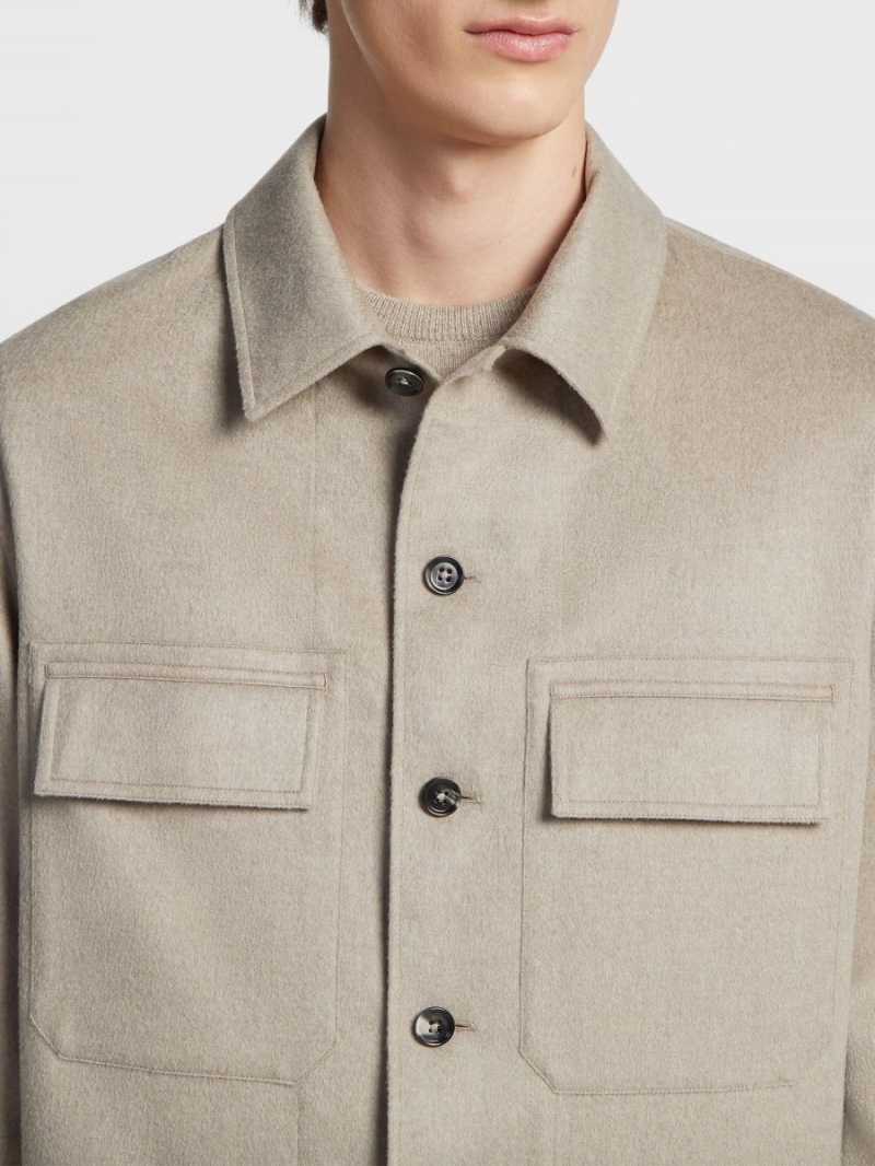 Light Grey Brown Zegna Oasi Cashmere Alba Overshirt | UEGINWD-02