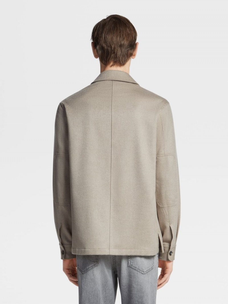 Light Grey Brown Zegna Oasi Cashmere Alba Overshirt | UEGINWD-02