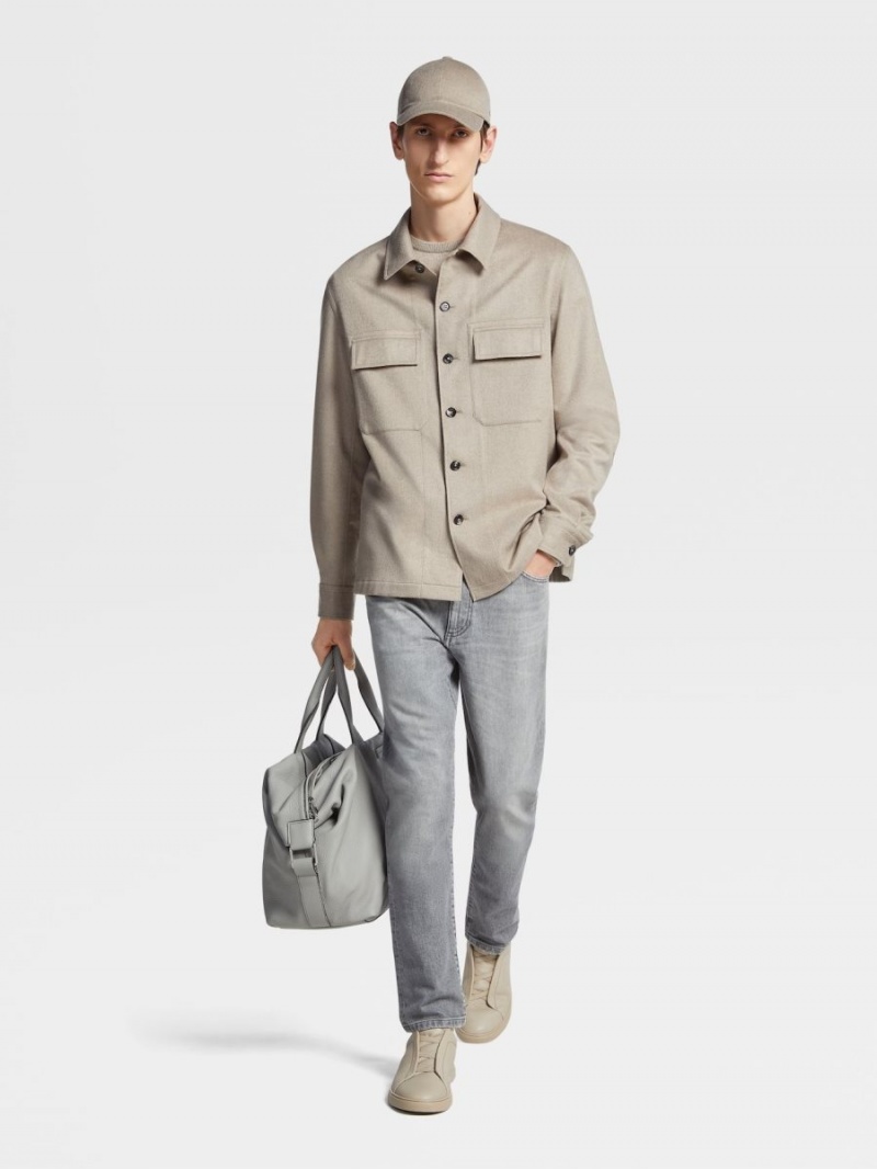 Light Grey Brown Zegna Oasi Cashmere Alba Overshirt | UEGINWD-02