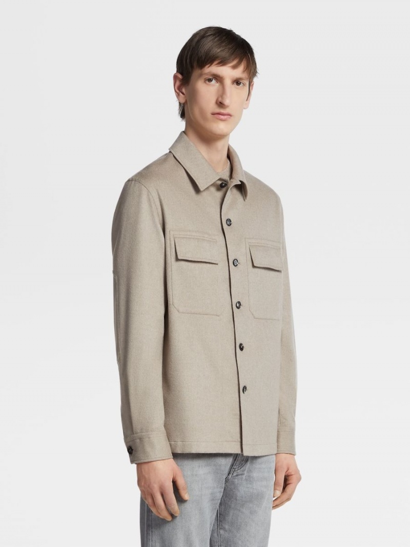 Light Grey Brown Zegna Oasi Cashmere Alba Overshirt | UEGINWD-02