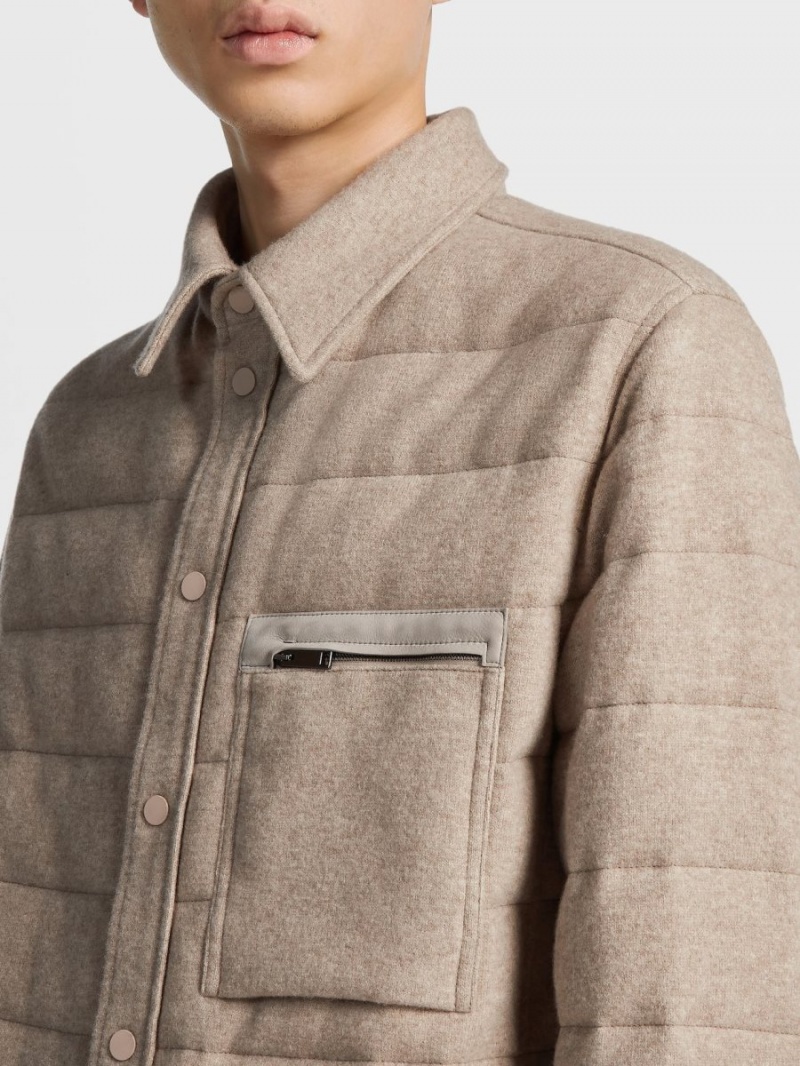 Light Grey Brown Zegna Oasi Cashmere Elements Shirt Jacket | FJLPEKS-40