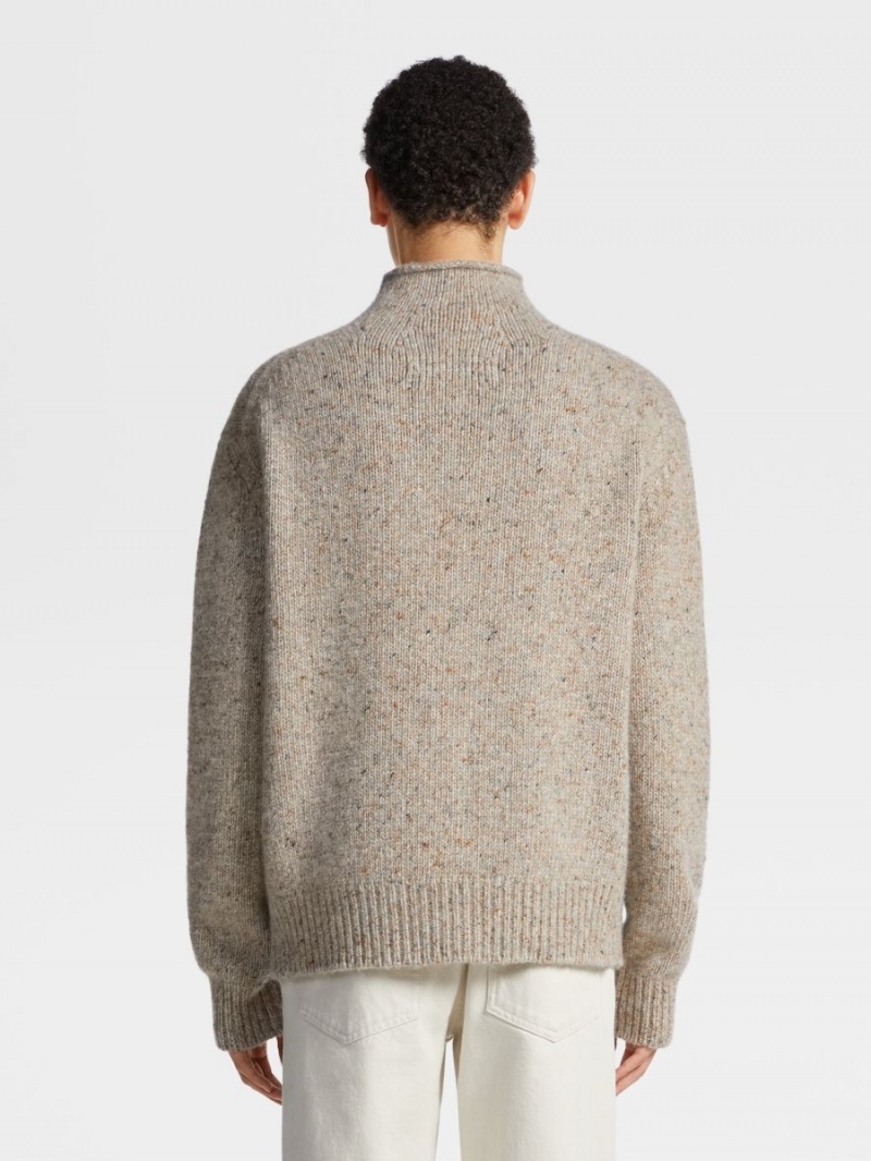 Light Grey Brown Zegna Oasi Cashmere High Neck | DBXEZFR-13