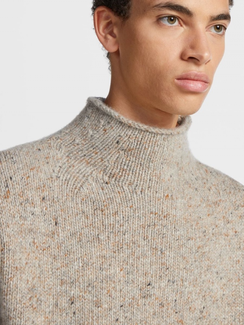 Light Grey Brown Zegna Oasi Cashmere High Neck | DBXEZFR-13