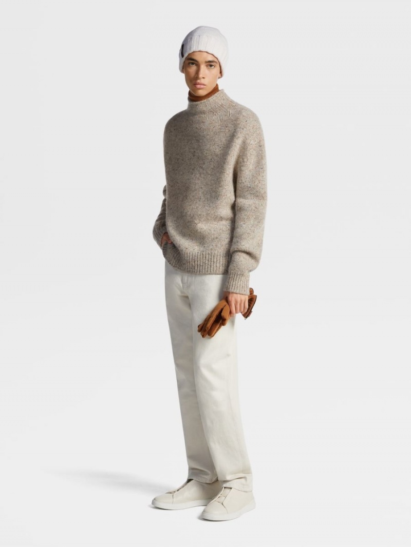 Light Grey Brown Zegna Oasi Cashmere High Neck | DBXEZFR-13