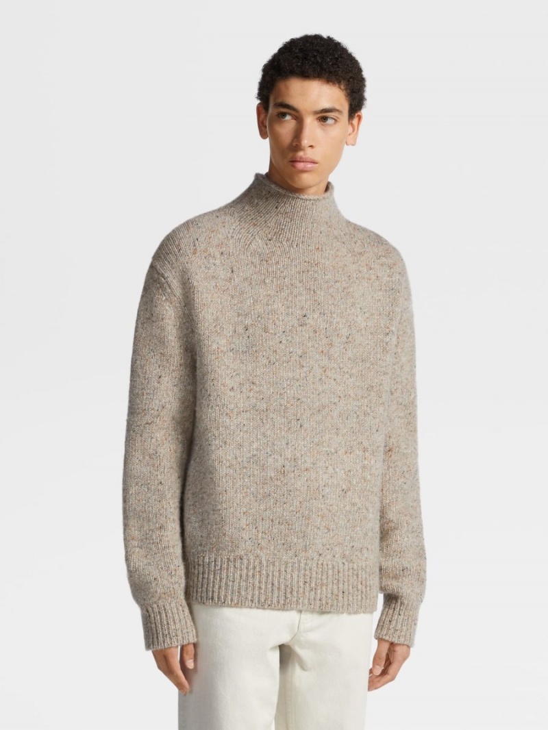 Light Grey Brown Zegna Oasi Cashmere High Neck | DBXEZFR-13