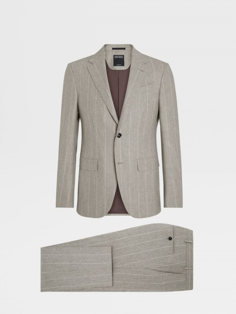 Light Grey Brown / White Zegna 14milmil14 Wool Blend Suit | PYTSCHZ-50