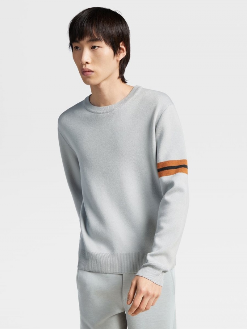 Light Grey Zegna High Performance Wool Crewneck | WEGRCDA-19