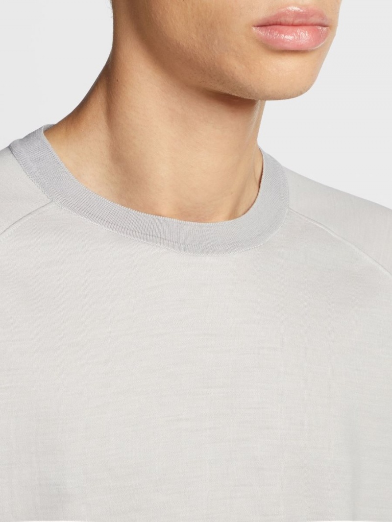 Light Grey Zegna High Performance Wool T-shirt | RZXKILG-63