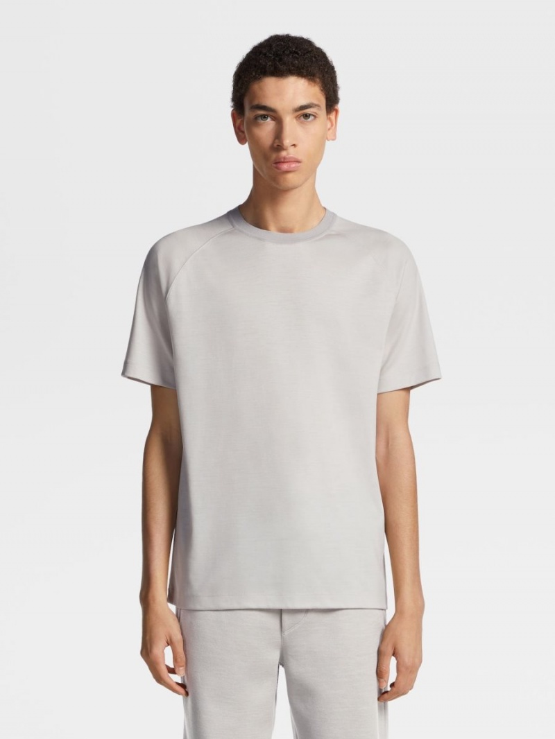 Light Grey Zegna High Performance Wool T-shirt | RZXKILG-63